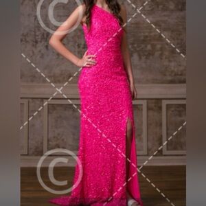 sherri hill hot pink one shoulder formal dress